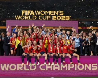 Spain's squad celebrate winning the 2023 Women's World Cup