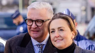 A headshot of Prince Laurent and Princess Claire of Belgium, smiling