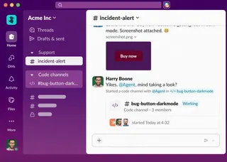 A GIF demonstrating how to activate Slack Code channels.