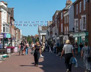 Shoppers in Chichester, West Sussex, on a hot day