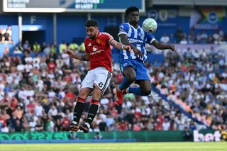 Brighton’s Cameroonian midfielder Carlos Baleba (right) is set to move to Manchester United in a £70 million deal. — AFP pic