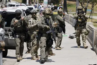 Federal immigration agents seen in Los Angeles last year. US President Donald Trump has pursued an ‌aggressive immigration crackdown during his second term. Photo: Los Angeles Times/TNS