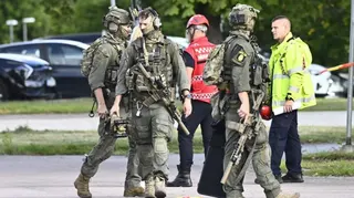 Armed police officers at the scene of the Sweden school shooting