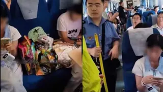 中国两女孩坐火车买三票一放零食 无座乘客想坐被拒引热议