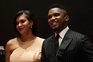 MILAN, ITALY - NOVEMBER 23: Georgette Eto'o and Samuel Eto'o attend the Vanity Fair Stories 2019 Awards Photocall at The Space Cinema Odeon on November 23, 2019 in Milan, Italy. (Photo by Vittorio Zunino Celotto/Getty Images)