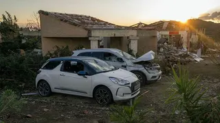 Damaged houses after a tornado struck Pomas, southwestern France