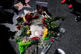 People leave flowers and memorabilia at the Hollywood Walk of Fame star of singer and actress Dolly Parton following her death on Aug 25.