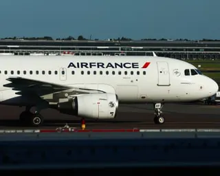 An Air France aeroplane on. runway in the Netherlands.