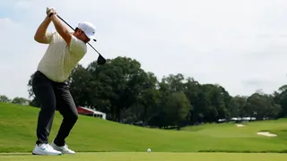 Chris Gotterup hits his tee shot during the first round of the 2025 TOUR Championship at East Lake Golf Club in Atlanta, Georgia.