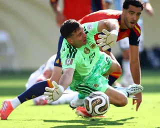 Emiliano Martínez in action for Argentina during the World Cup final in July.