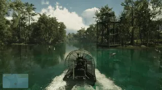 A screenshot from the Grand Theft Auto VI Netflix special showing Jason driving a boat