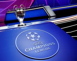 A general view of the Champions League trophy and draw