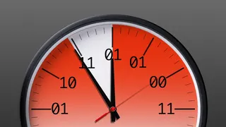 Illustration of a clock with binary code with the hands nearly at midnight