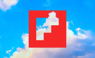 Flipboard logo over blue sky with clouds