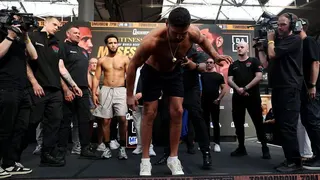 Moses Itauma watched on as Filip Hrgovic falls off the stage