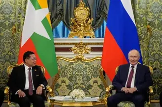 Russian President Vladimir Putin (right) meeting Myanmar President Min Aung Hlaing (left) at the Grand Kremlin Palace in Moscow on Aug 18.