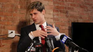 Yiannopoulos seen holding a news conference in 2017