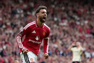 Soccer Football - Premier League - Manchester United v Ipswich Town - Old Trafford, Manchester, Britain - August 30, 2026 Manchester United's Bruno Fernandes celebrates scoring their first goal REUTERS/Jon Super