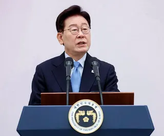 南韓總統李在明27日在總統府一場會議發表談話。（歐新社）