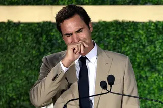 Roger Federer became emotional on stage after being inducted into the International Tennis Hall of Fame.