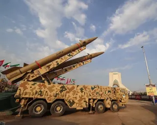 Iranian-made Zolfaghar missiles are displayed at Azadi Square in Tehran earlier in August