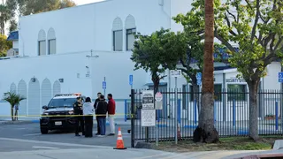 Police outside the Islamic Centre of San Diego the morning following a shooting