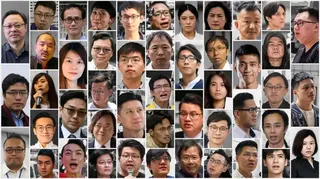 拼貼圖：香港民主派初選「串謀顛覆」案47名被告人