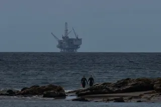 An offshore drilling platform operated by Sable Offshore Corp. is seen from Refugio State Beach near Goleta, Calif., April 26, 2026. (AP Photo/Jae C. Hong, File)