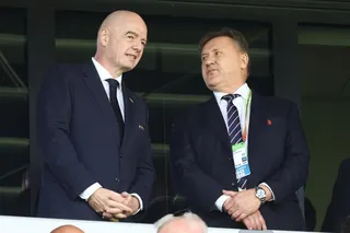 Gianni Infantino (left) was seen with Polish FA head Cezary Kuleza. Photo: AP