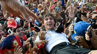 Kimi Antonelli crowd-surfing after winning the Italian Grand Prix
