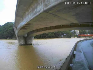 Footage from a live camera shows a river in Yakushima, Kagoshima prefecture, swollen by heavy rain on Saturday. Photo: Kyodo